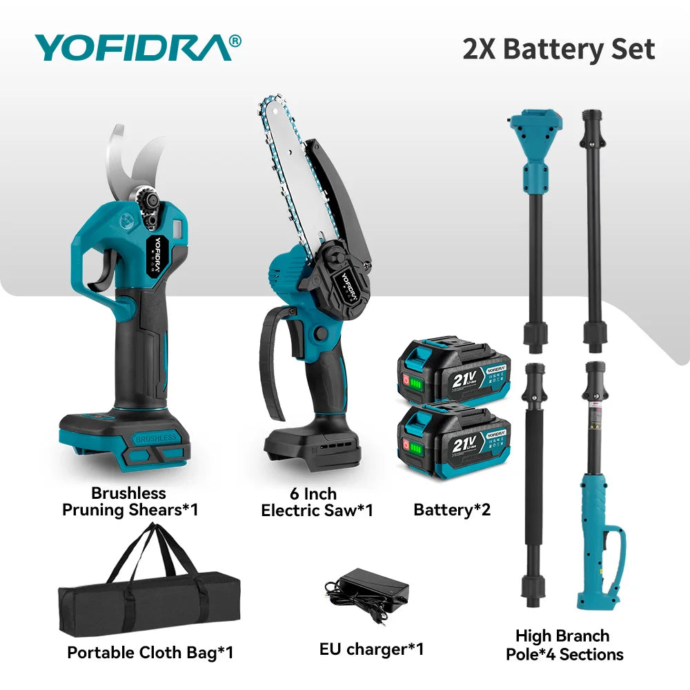 YOFIDRA Bürstenlose Teleskop-Astsäge, elektrische Kettensäge, hoch skalierbar, 30 mm Astschere, Gartengerät für Makita Akku-Anschluss