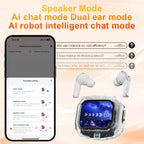 Übersetzung Kopfhörer mit Touchscreen Kabellos Bluetooth 5.4 Smart Earphone HiFi Audio Hohe Qualität Transparente Hülle Headset
