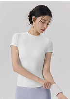 Frühlings- und Sommer-Yoga-Kleidung, kurzärmlig, nackt, eng anliegend, Fitness-Kleidung für Damen, Outdoor-Laufen, Training, Sport-T-Shirt