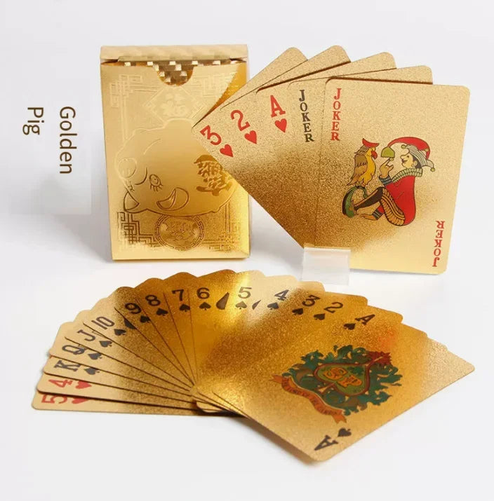 Brandneues 54-teiliges schwarz-goldenes Plastik-Spielkarten-Foliensatz Poker Magic Tool Party Tabletop Spiel