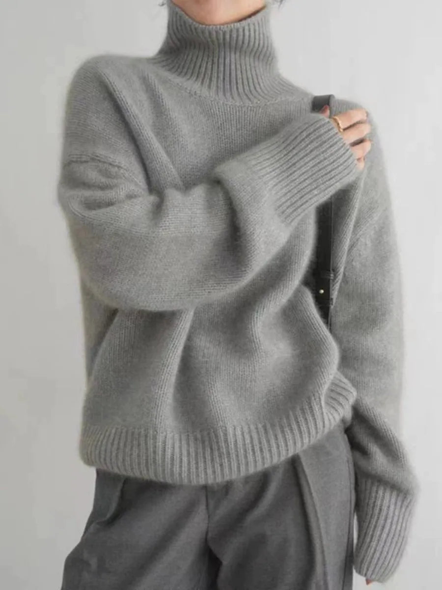 2023 Herbst und Winter Rollkragenpullover 100% reiner Kaschmir Damen Loose Sweater verdickter Wollpullover Überwurf faules Unterteil