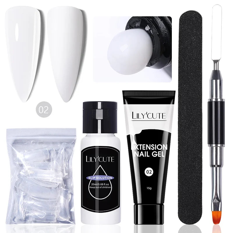 LILYCUTE 15ml Verlängerungsgel-Nagellack-Set Quick Nail Prolong mit Verlängerungsform-Nagelspitzen Acryl-Lösung Maniküre-Werkzeug-Kit
