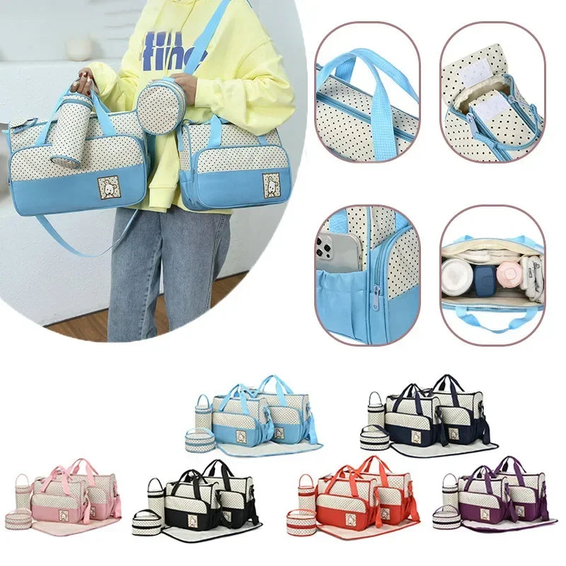5-teiliges Set große Wickeltasche für Mütter, Reisetasche, Kinderwagen-Organizer, Babywindeltasche, Mummy Maternity Wickeltasche für Neugeborenen-Zubehör