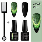 MEET ACROSS 3Pcs/Set 9D Cat Magnetic Gel Nail Polish With Magnetic Stick Semi Permanent Soak Off Nail Art UV LED Gel Varnish Kit