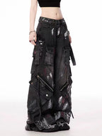 Y2K Harajuku Gothic Multi-Pocket Washed Black Jeans Herren Und Damen 2000er Heavy Industry Drag Pants Street Hip Hop Wide Leg Pants