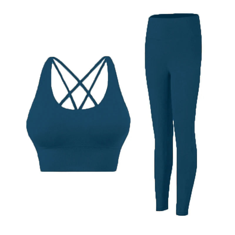 2-teiliger Yoga-Anzug für Damen Trainingsanzug Sportkleidung Pilates Fitness-Anzug Gym Workout Push-up Kleidung Sport-BH Leggings-Anzug