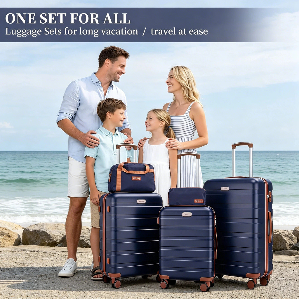 Premium 5-teiliges Hartschalen-Gepäckset, multi-Größen 20/24/28 Zoll Reise-Trolley-Koffer, leichtgängige 360°-Rollen mit TSA-Sicherheitsschloss, komplettes Reise-Set mit Handtasche & Kosmetiktasche