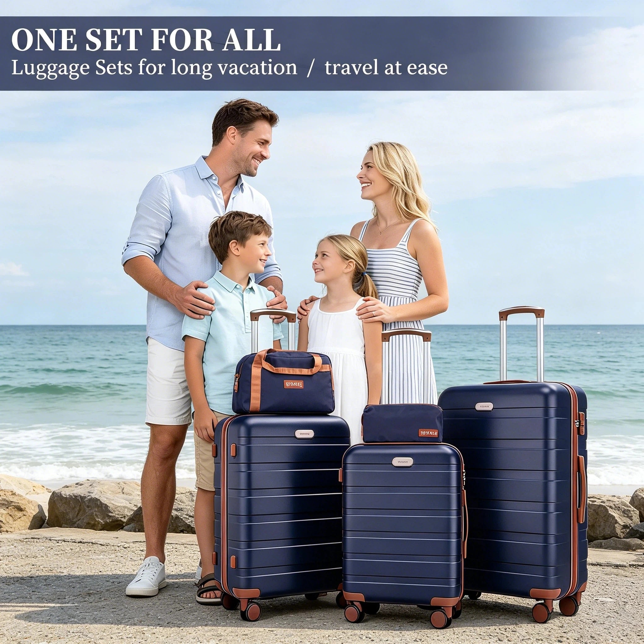 Premium 5-teiliges Hartschalen-Gepäckset, multi-Größen 20/24/28 Zoll Reise-Trolley-Koffer, leichtgängige 360°-Rollen mit TSA-Sicherheitsschloss, komplettes Reise-Set mit Handtasche & Kosmetiktasche
