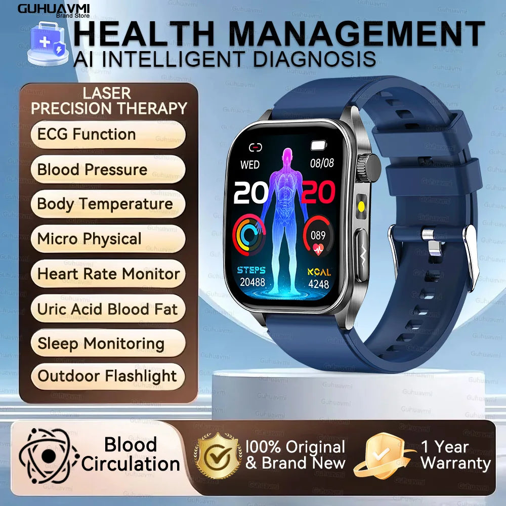 2026 Neue Gesundheits-Smartwatch Lasertherapie Reduziert Drei Hochs Blutsauerstoff Blutdruck Harnsäure Blutfette EKG-Smartwatch Für Herren
