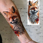 1 Blatt einzigartige Aquarell-Löwe-Tiger-Tier-Temporäre Tattoos langanhaltend wasserdicht Fuchs Eule gefälschter Tattoo-Aufkleber Körperkunst Tattoo