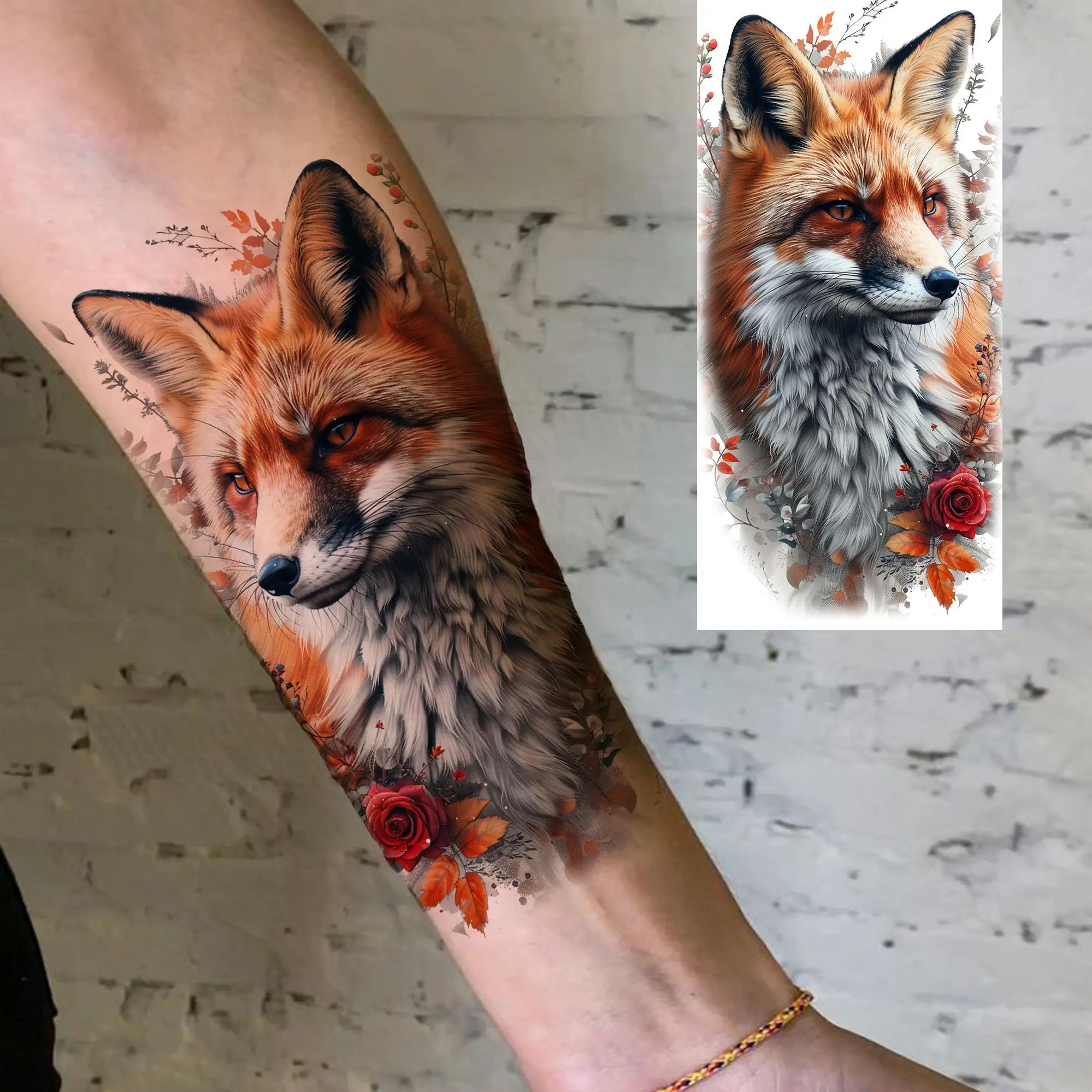 1 Blatt einzigartige Aquarell-Löwe-Tiger-Tier-Temporäre Tattoos langanhaltend wasserdicht Fuchs Eule gefälschter Tattoo-Aufkleber Körperkunst Tattoo