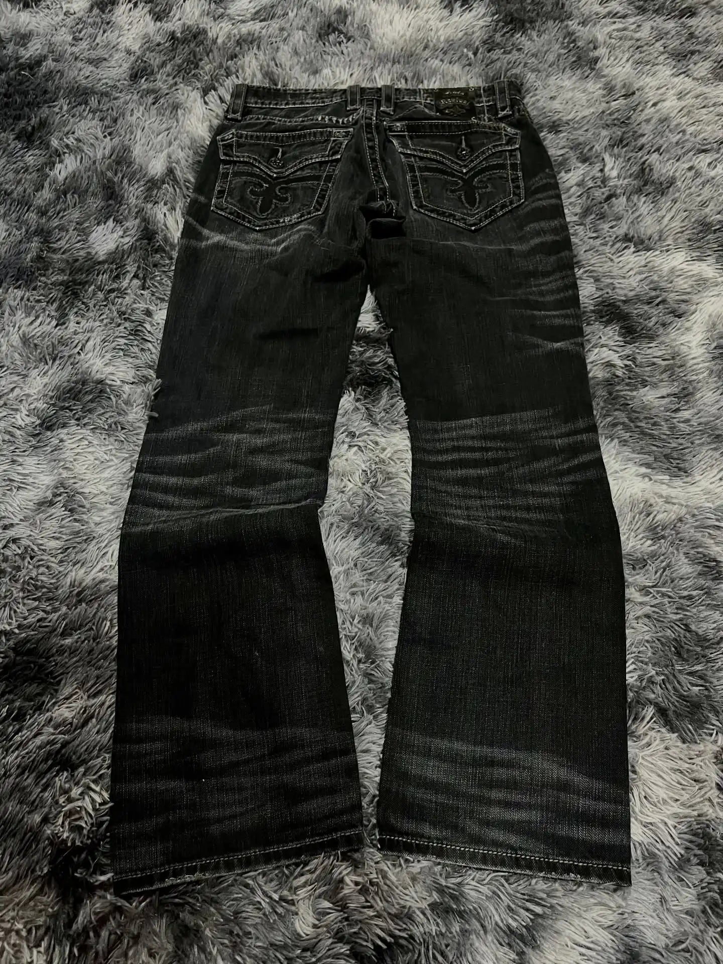 Y2K Black Washed Bestickte High-Waisted Oversized Jeans Herren Europäischer und Amerikanischer Retro Klassiker Lockere Weite Gerader Schnitt Hosen