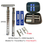 Shavcooo Glide Pro 4D Edelstahl Sicherheitsrasierer Umweltfreundlicher Dual-Halb-Rasierer für Herren und Damen Geschenkset mit Reiseetui