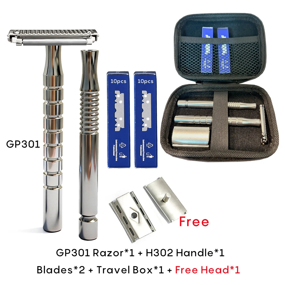Shavcooo Glide Pro 4D Edelstahl Sicherheitsrasierer Umweltfreundlicher Dual-Halb-Rasierer für Herren und Damen Geschenkset mit Reiseetui