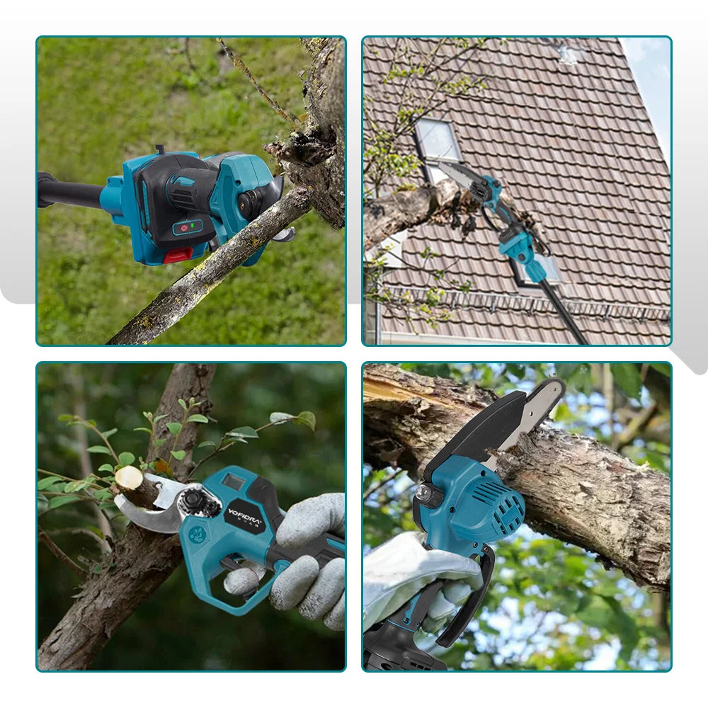YOFIDRA Bürstenlose Teleskop-Astsäge, elektrische Kettensäge, hoch skalierbar, 30 mm Astschere, Gartengerät für Makita Akku-Anschluss