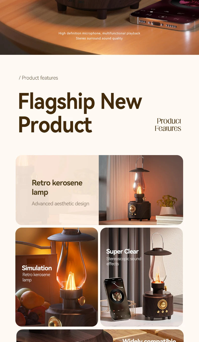 Retro Lampen-Stil Kabelloser Bluetooth-Lautsprecher mit Tragbarem FM-Radio und USB-Anschluss Bluetooth 5.3 Geeignet für Camping, Heimdekoration