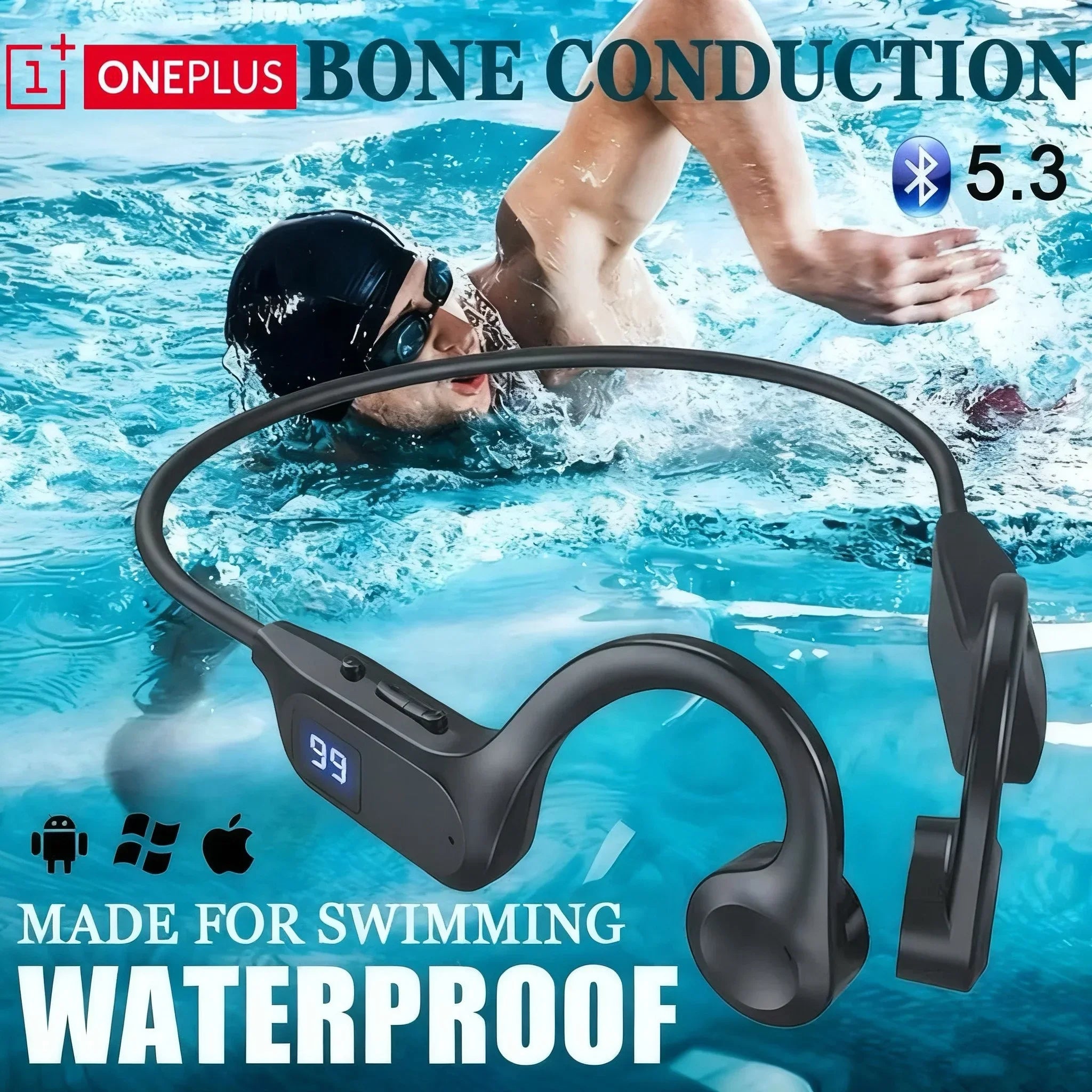 OnePlus Kabellose Knochenschall-Kopfhörer Bluetooth Kopfhörer Sport Schwimmen Bluetooth-kompatibel Kopfhörer Freisprechfunktion mit Mikrofon