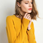 Damen Slim O-Neck Pullover Kaschmir-Wollmischung Pullover Herbst Und Winter Langarm Strick Unterhemd Große Größe 2024