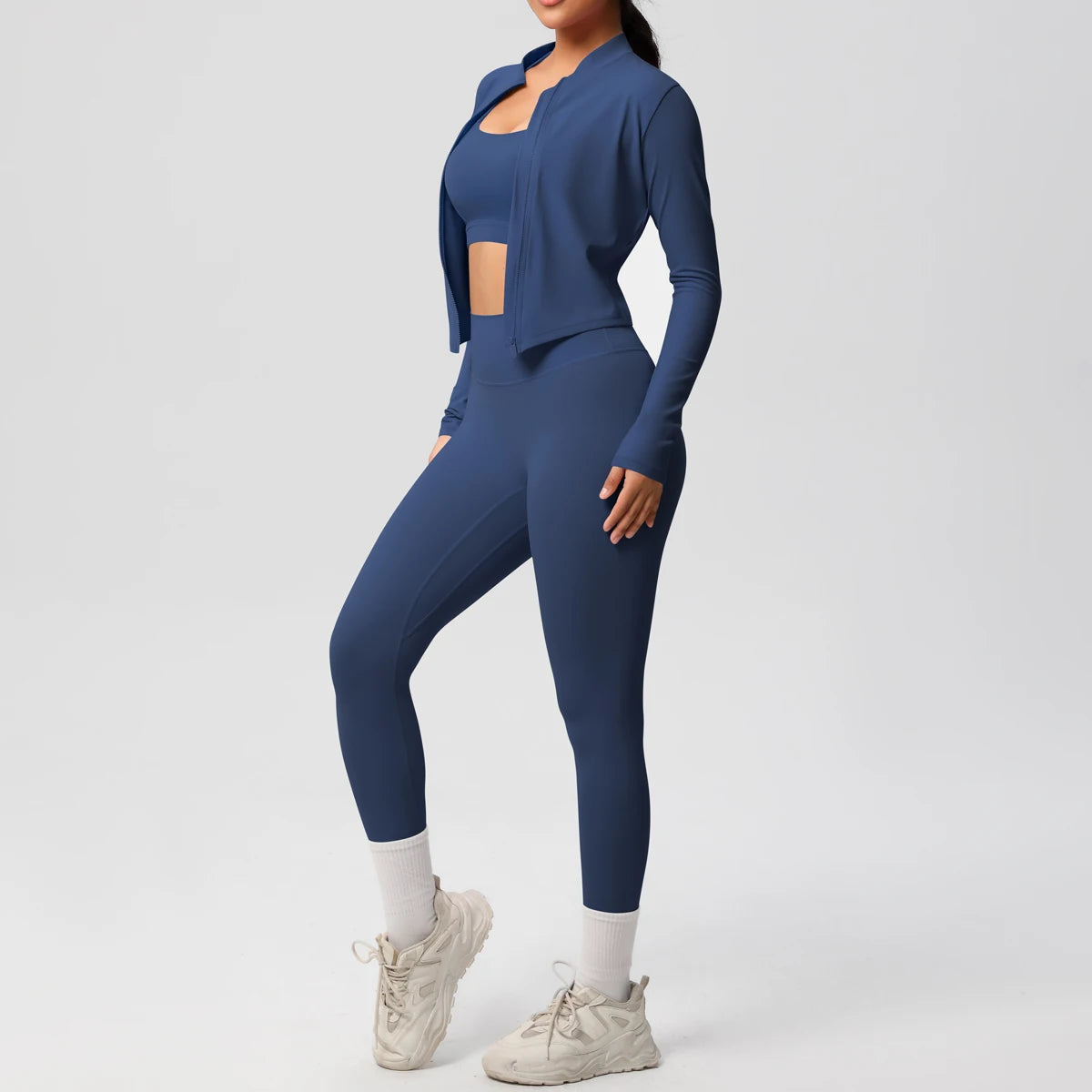 3-teiliges Sportbekleidung Yoga-Set Gym Sport-BH Reißverschlussjacke Leggings Kleidung Sportbekleidung Yoga-Anzüge für Damen Fitness-Set Trainingsanzug