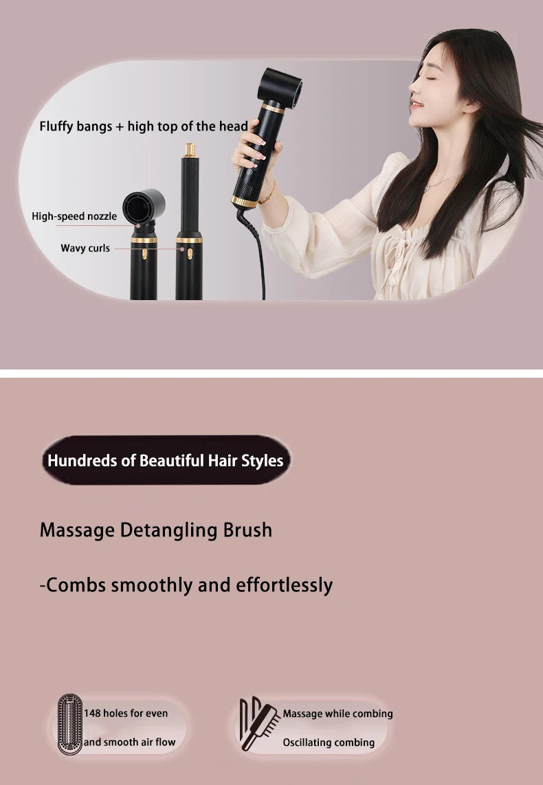 5-in-1 Warmluftbürste Heißluftkamm-Set Professioneller Lockenstab Haarglätter Styling-Tool für professionelle Haartrockner