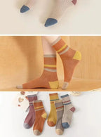 5 Paar gestreifte Socken für Damen, bequem, weich, mittellang, Winter, Harajuku, lustige Freizeitsocken, Damenstrümpfe, Strumpfwaren
