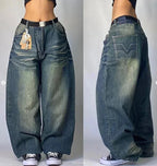 Amerikanische Y2K 2025 Neue weite Baggy Black Jeans Oversized Damen Street Casual Joker Denim-Hose Paar-Jeans Vintage Streetwear