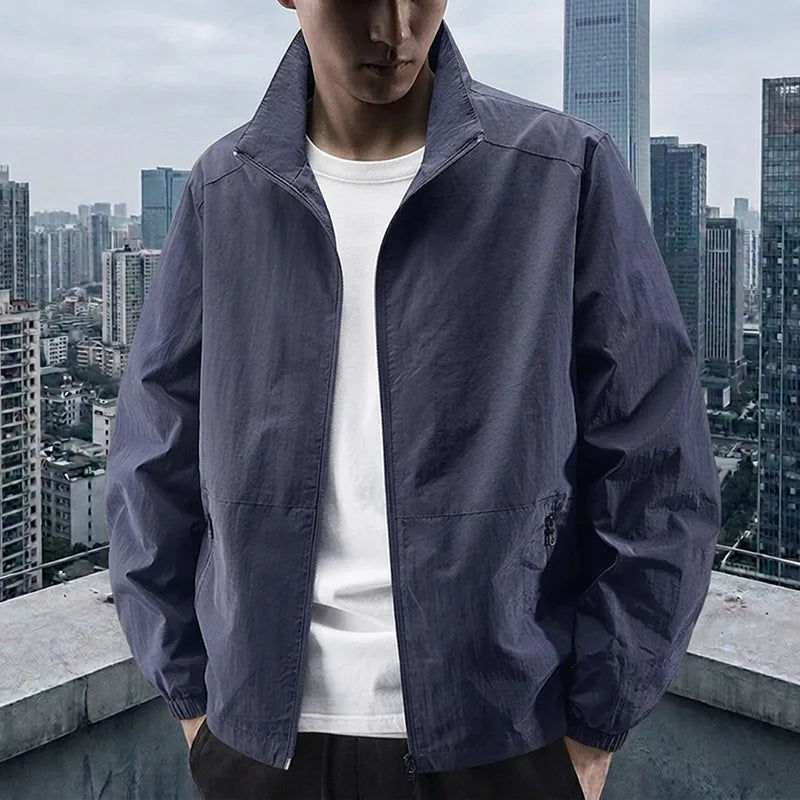 Herren Stehkragenjacke Frühling Atmungsaktiv Leicht Anti-Falten Windjacke Outdoor Sport Freizeit Schnelltrocknende Arbeitsjacken