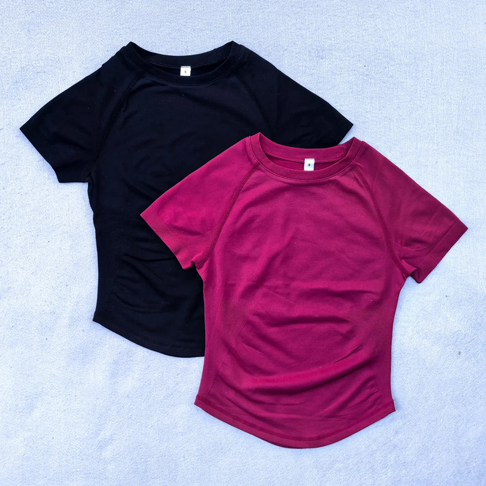 Nahtloses Yoga-Top für Damen Kurzarm Gym Crop Top Leichtgewichtige Yoga-Shirts Fitness-Gym-Shirts Elastische Sport-Shirts