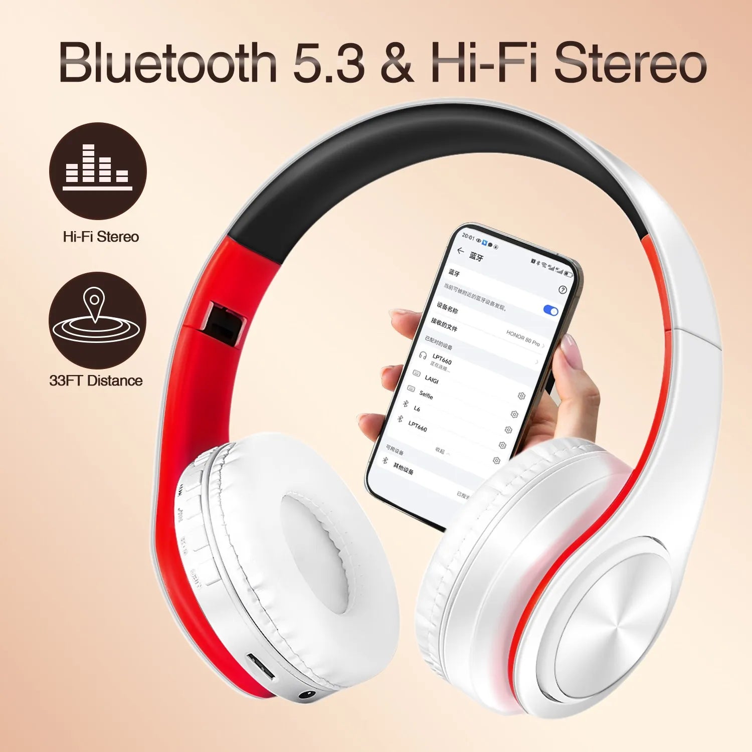 Beste kabellose Kopfhörer Ohrhörer mit Mikrofon Digital Stereo Bluetooth Headset Karten-MP3-Player FM Radio Musik für Alle Hauptbild