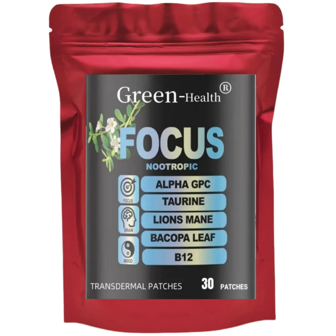 Nootropische Gehirn-Pflaster – Löwenmähne, Vitamin C & B12, Taurin, Bacopa – Unterstützung der kognitiven Funktion, 30 Pflaster, 6-in-1