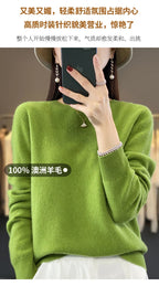 100 % Merinowolle Pullover Damen O-Ausschnitt Kaschmir Strickwaren Female Pullover Herbst Winter Freizeit Oberteile Einfarbig Weiche Kleidung