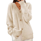 Herbst und Winter neuer einfarbiger, langärmeliger V-Ausschnitt Strickcardigan mit Jacquard-Knopfleiste Damenpullover