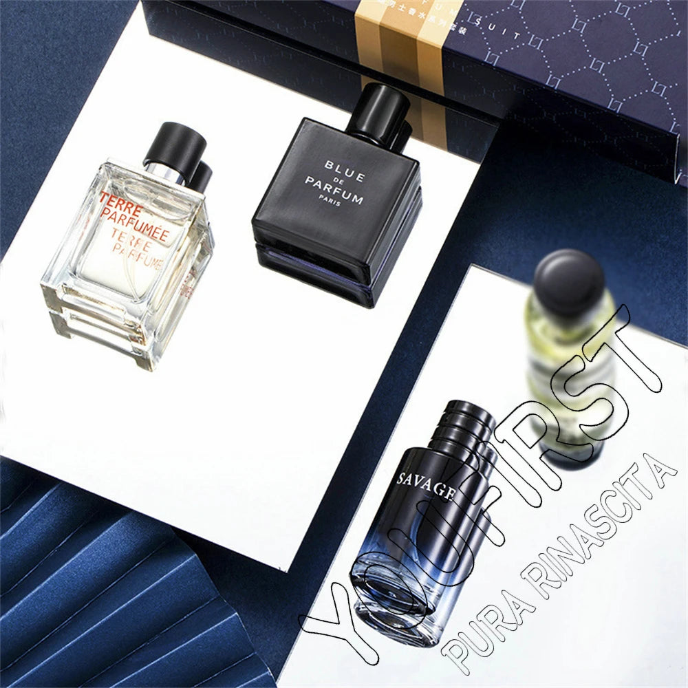 Luxusmarkenparfüm Herren Köln 100ml Parfums Homme Geschenkbox 4-teiliges Set Parfums Masculinos Natürlicher blumiger fruchtiger Duft Spray
