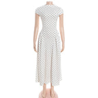 Talenza Weißes gepunktetes langes Kleid Sommer Sexy High-Waist Vintage Print Ärmelloses Kleid Lässige Party Urlaub Neues Damenkleid