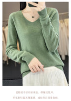 Damen 100% Merinowolle Pullover V-Ausschnitt Basic Pulli Herbst Winter Kaschmir Kleidung Langarm Weiche Strickware Oberteile Unifarben