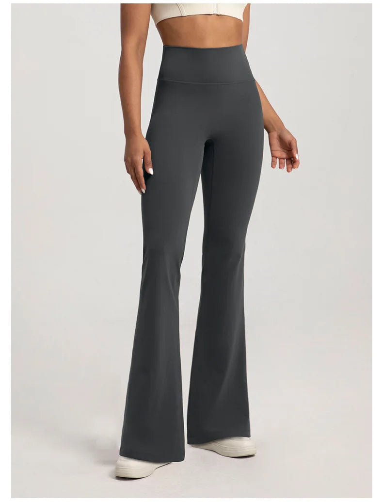 Nackte, hoch taillierte, taillenformende, hüfthebende Fitness-Sporthose mit elastischem Schlag für Damen, lässige Outdoor-Lauf-Yogahose