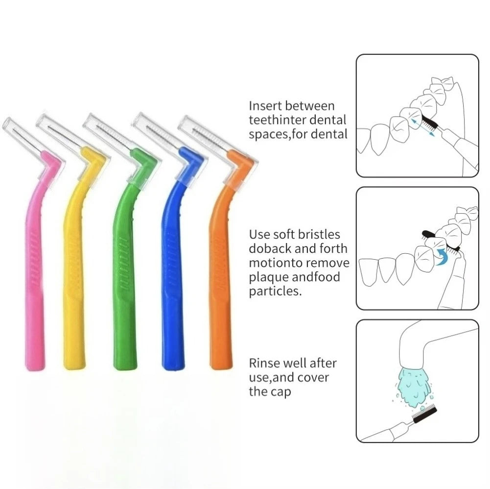 100x L-förmige Interdentalbürste mit Draht für Zahnspangen, Interdentalbürste, kieferorthopädische Zahnbürste, weiche Borsten, Mundpflege