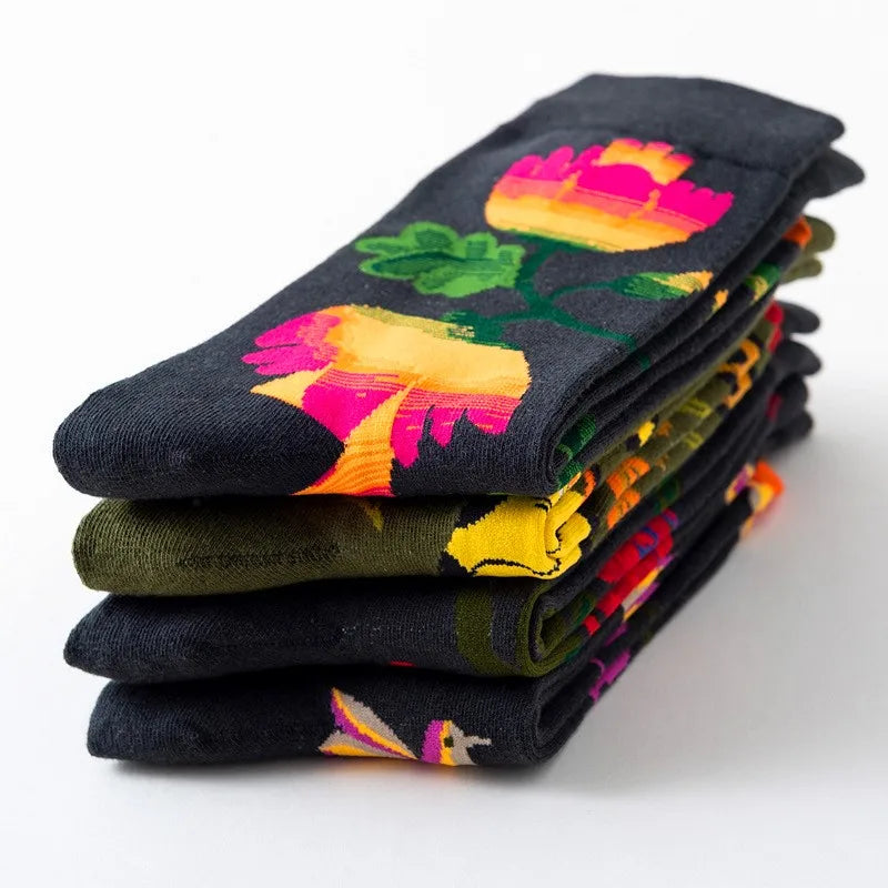 1 Paar Damensocken Cartoon Hund Krake Blume Pflanze Kawaii Lustige Freizeit Damen Baumwollsocken Strümpfe Streetwear Harajuku Crew Socken