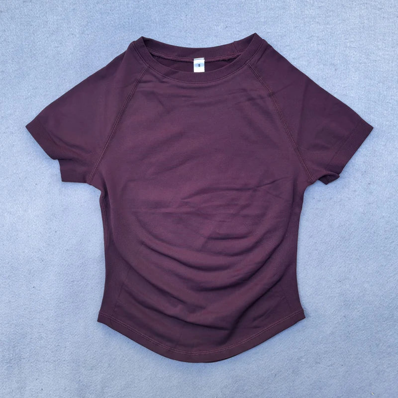 Nahtloses Yoga-Top für Damen Kurzarm Gym Crop Top Leichtgewichtige Yoga-Shirts Fitness-Gym-Shirts Elastische Sport-Shirts