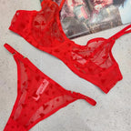 Neues Dessous-Tangas-Set, sexy, ultradünner transparenter BH, Damen-Bügel-Push-up-BH-Set, sommerliche, romantische Pfirsichherz-Unterwäsche