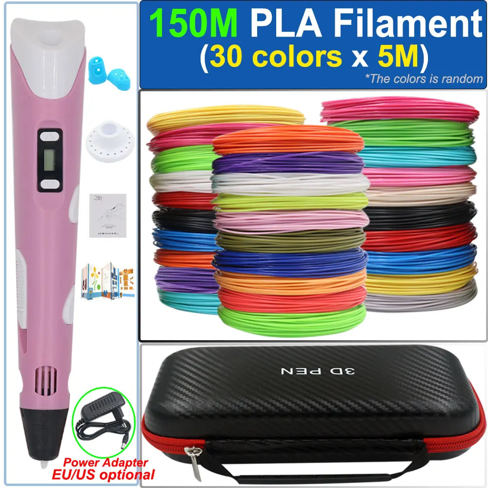 Kinder 3D-Stift 3D-Zeichnung Druckstift mit LCD-Bildschirm Netzteil 200M PLA Filament Spielzeug Kinder Weihnachten Geburtstag DIY Geschenk