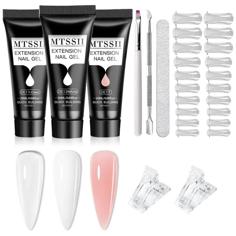 24-teiliges Set 20ml Poly Nail Extension Gel Kit Mini-UV-Lampe Versiegelung mit Basislack Überlack Professionelles Poly-UV-Nagelgel-Kit Starter-Kit