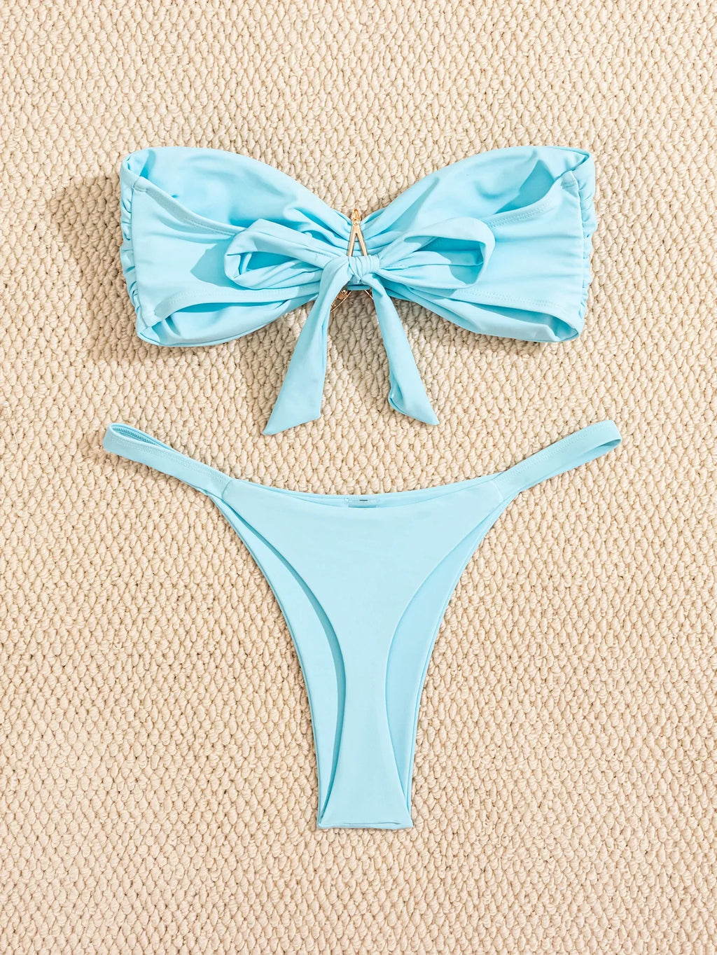 Sexy Bandeau Bikini Set 2026 Damen Himmelblau Seestern Verzierung Push Up String Bikini Brazilian Beach Badeanzug Micro Bademode