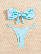 Sexy Bandeau Bikini Set 2026 Damen Himmelblau Seestern Verzierung Push Up String Bikini Brazilian Beach Badeanzug Micro Bademode