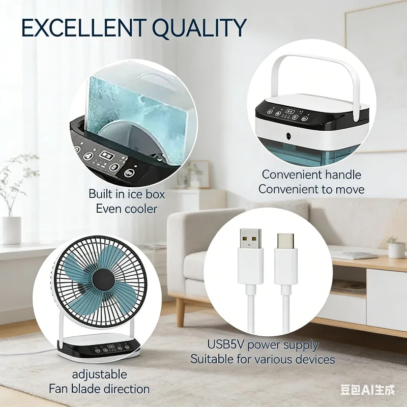 Ultraleiser Mini-Luftkühler, tragbarer Kühlventilator mit Eisbox, persönlicher USB-Verdunstungskühler