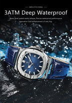 POEDAGAR Top Luxus Quadratische Herrenuhr Datum Wasserdicht Leuchtend Herren Armbanduhr Hochwertige Leder Herren Quarzuhren+Box Reloj