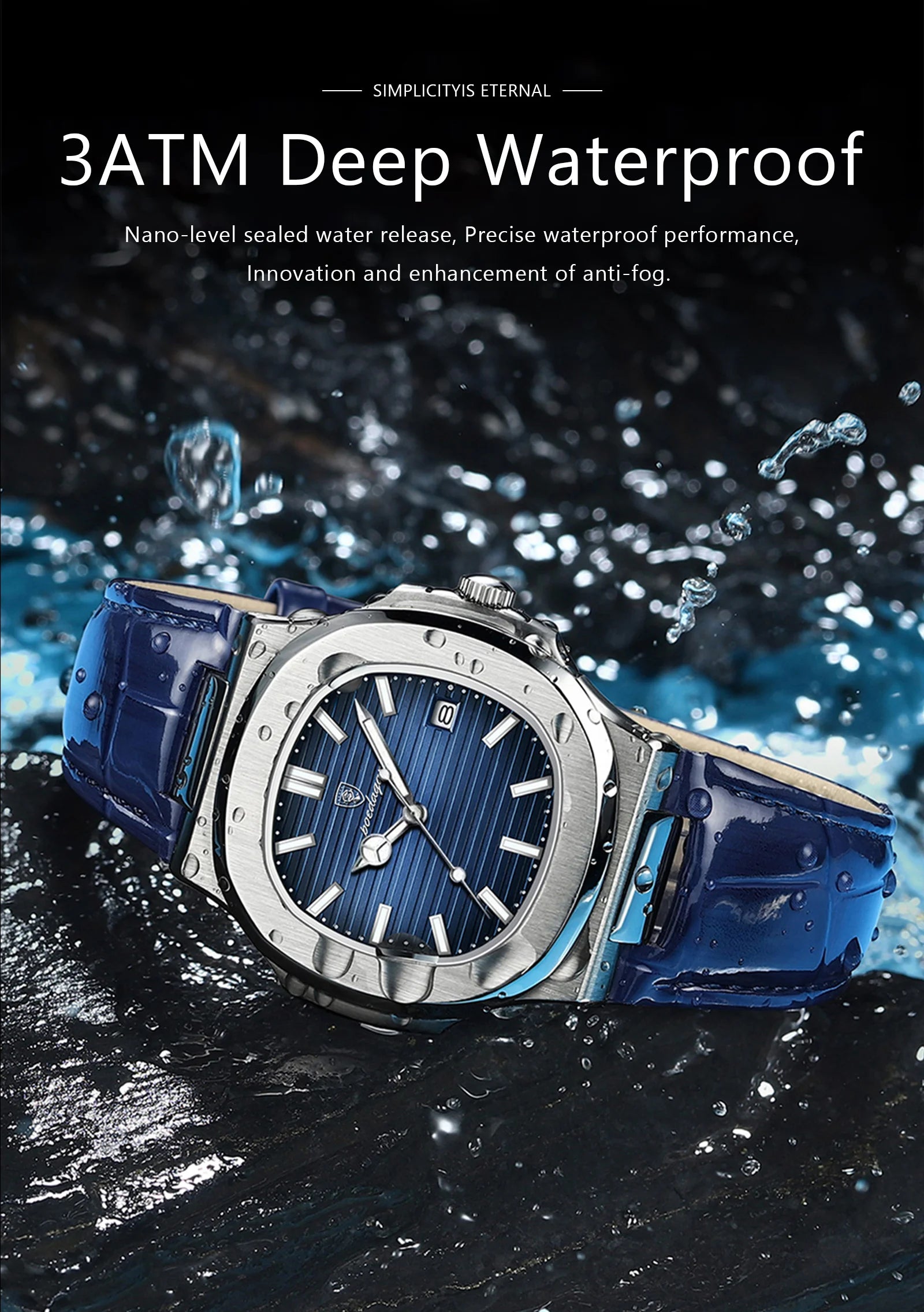 POEDAGAR Top Luxus Quadratische Herrenuhr Datum Wasserdicht Leuchtend Herren Armbanduhr Hochwertige Leder Herren Quarzuhren+Box Reloj