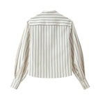 HH Women 2026 New Fashion Versatile Beige Striped Puffy Sleeve Shirt+High Waisted Loose Pleated Casual Long Pants Two Piece  Set