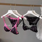 Französischer Stil Süßer Triangel-BH Lingerie Set Damen Satin Spitze Drahtlos Kleiner Busen Raffiniert Dünner Stoff Sexy Weiche Unterwäsche S-XL