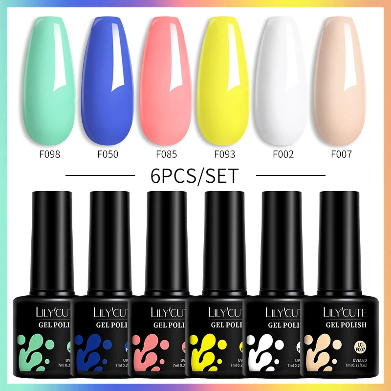 LILYCUTE 6PCS Gel-Nagellack-Set Sommer Neon Nagellack-Gel-Kits für DIY Nagel Semi-Permanenter UV-Lampe Gellack Nagellack-Set